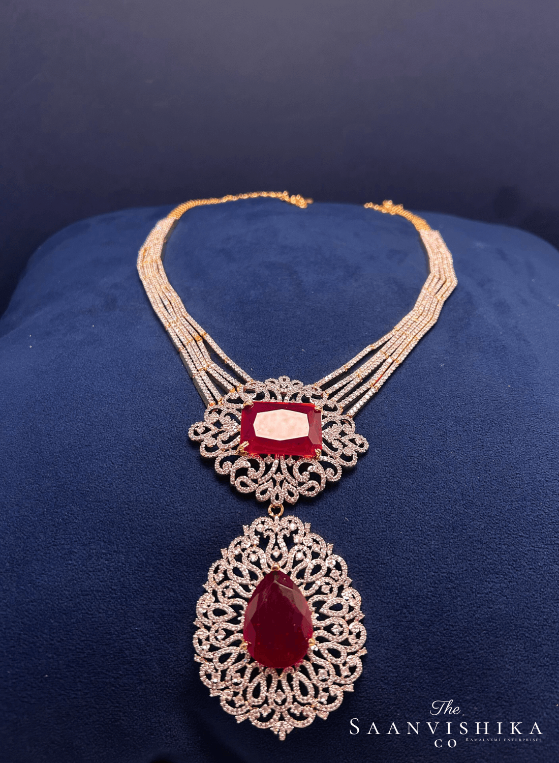 Luxurious Designer Uncut Large Ruby Stone Diamond Replica Haram Set