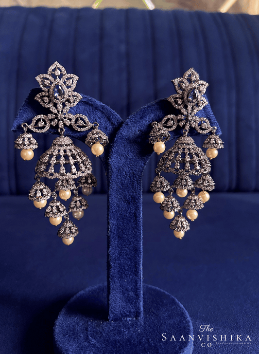 Black Victorian Bridal Pearl Jhumka (Purple)