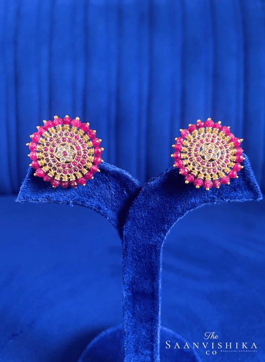 Ruby Beads Gold Stud Earrings