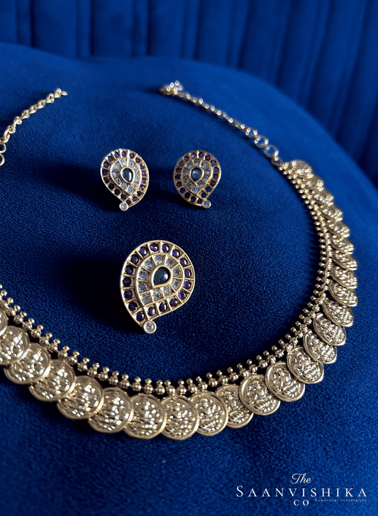 Gold Polish Laxmi Coins Kante Set with Detachable Pendant