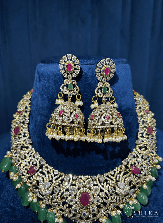 Detachable Pendant Beads Necklace with Jumka Green