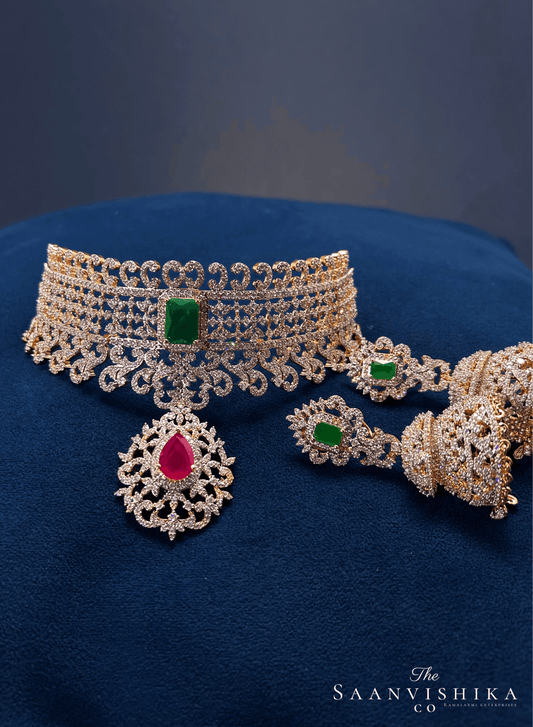 Grand Diamond Replica Close Neck Choker with earrings