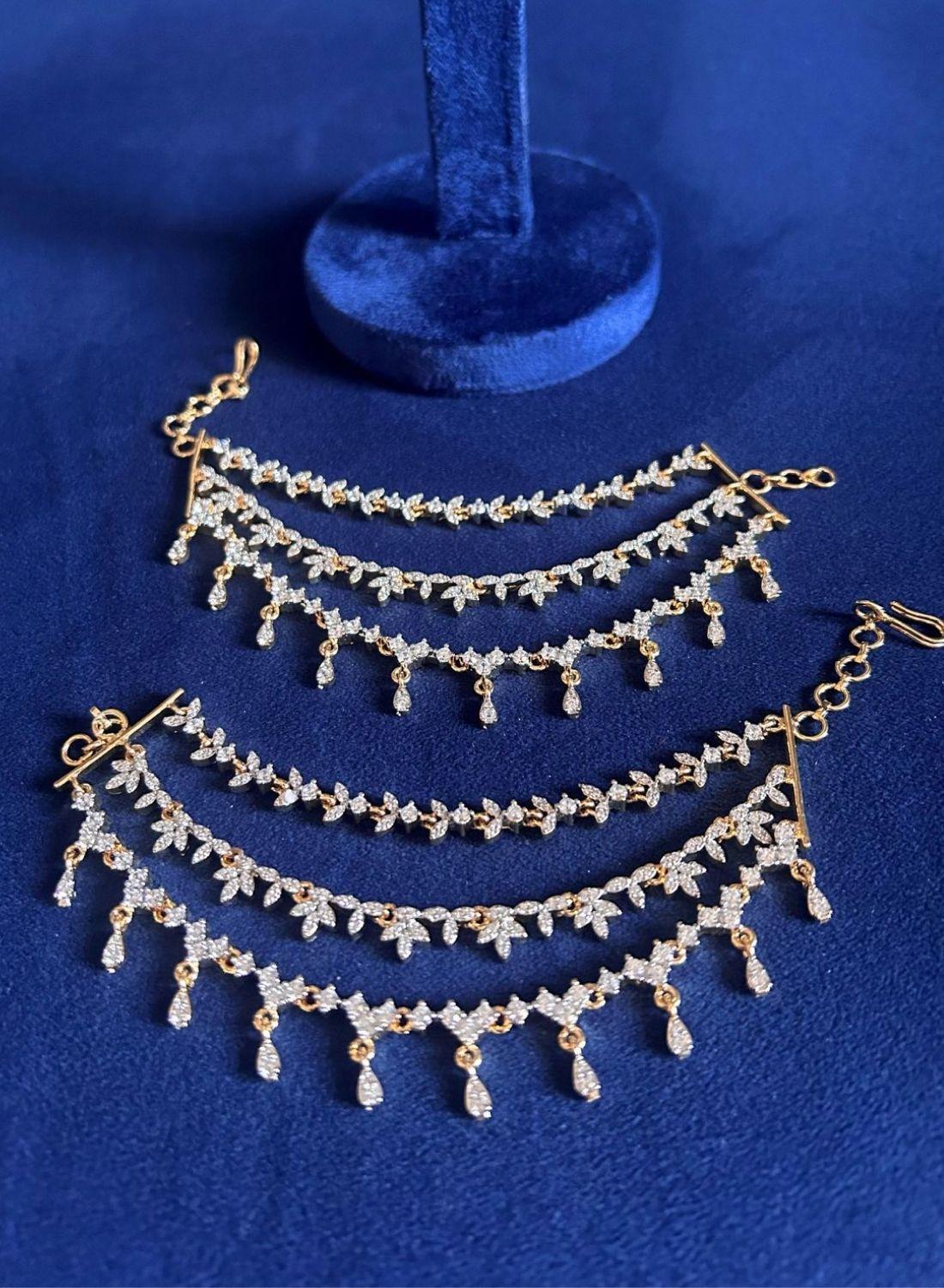 3 Line simple floral Bridal Earchain