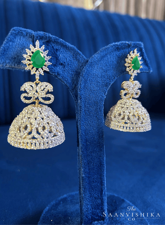 Droplet Jhumka Earrings Green
