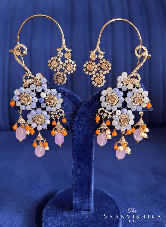 Grand Earcuffs with Natural Beads Purple