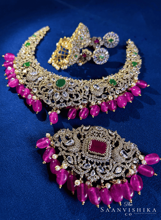 Detachable Pendant Beads Necklace with Jumka Ruby