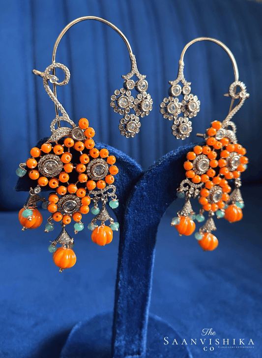 Grand Earcuffs with Natural Beads Orange