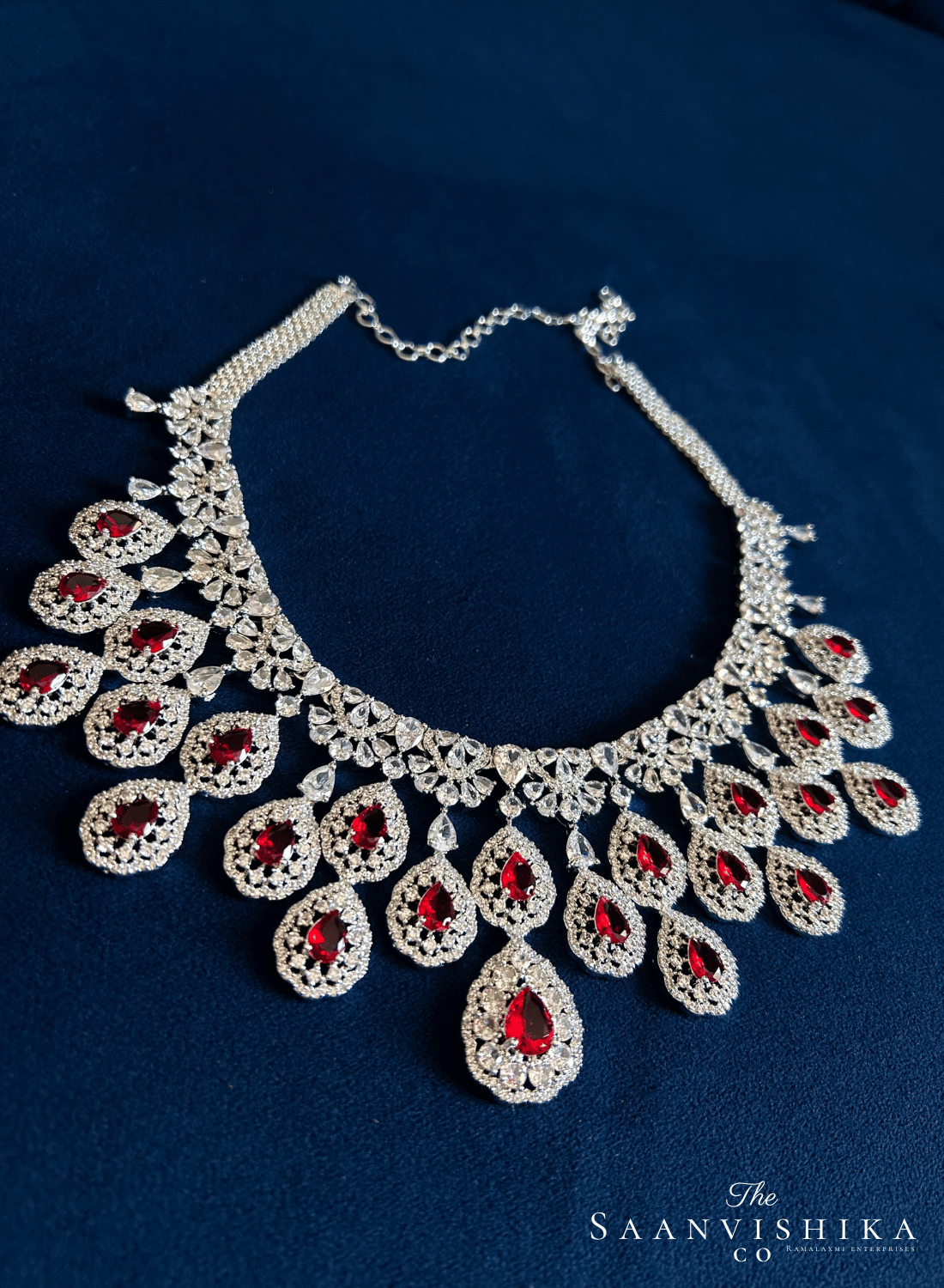 Double Droplet CZ Diamond Necklace (Red)
