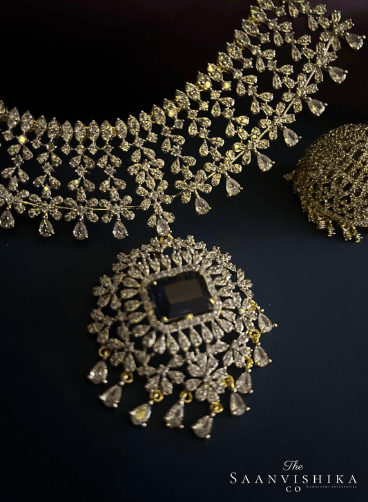 Grand Pendant Diamond Necklace with Earrings Purple