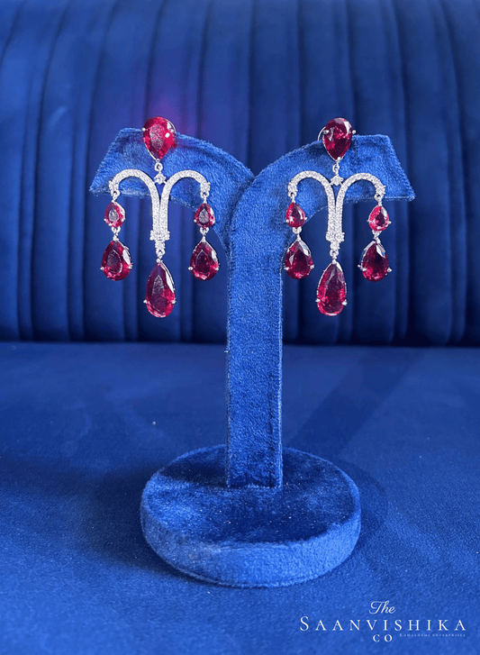 Ruby Red Gemstone Diamond Earrings