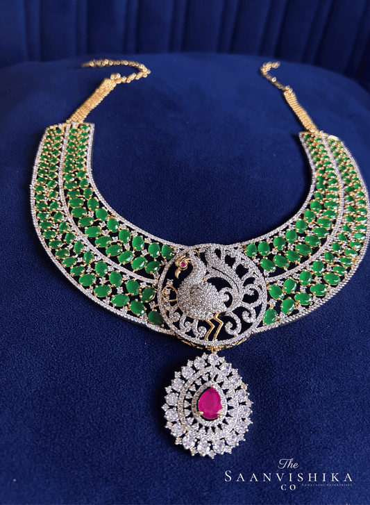 Emerald Green Peacock Haram with Earrings