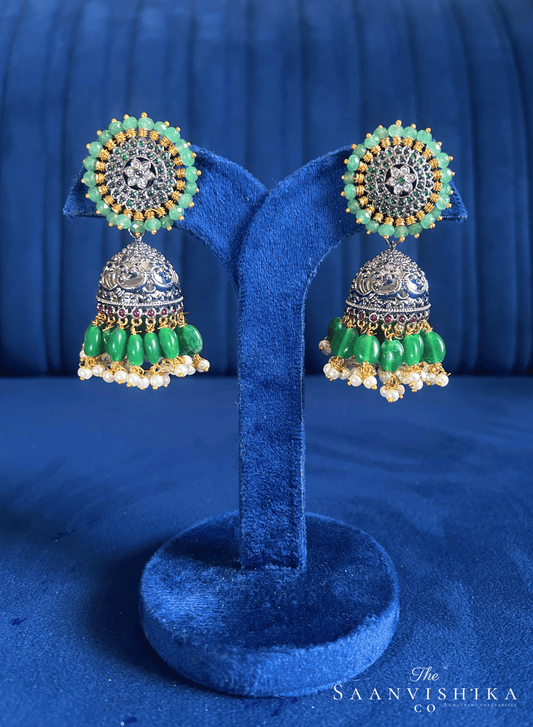 Grand Designer Beads Jhumka Earrings Green
