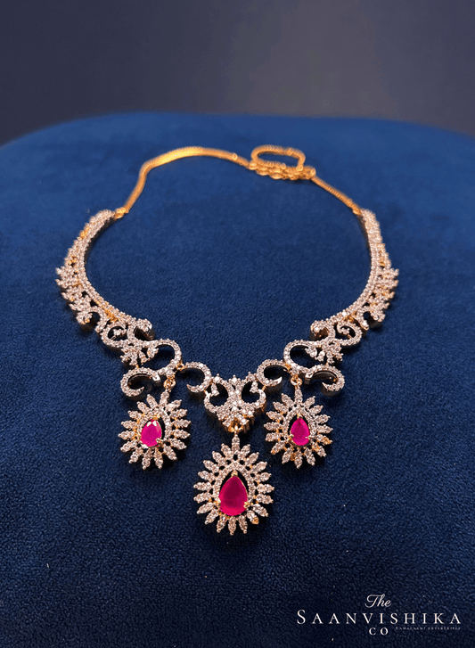 Modern Triple Gemstone Hexa Necklace Ruby