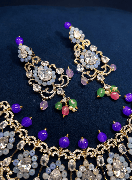 Stylish Modern Beaded Necklace with Earrings Multi Color