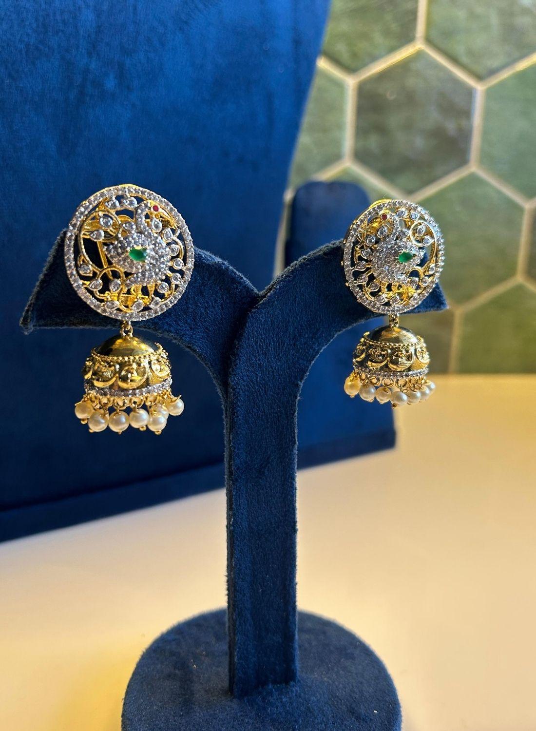 Small Peacock Jhumka Earrings with pearls