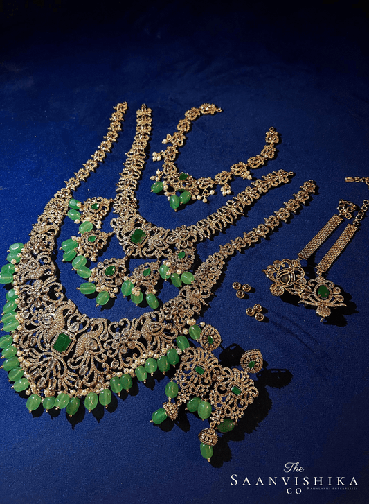 Bridal detachable 10-1 Peacock Jewellery Set Green