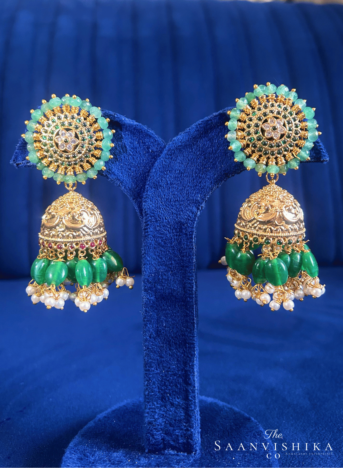 Grand Designer Beads Jhumka Earrings Gold
