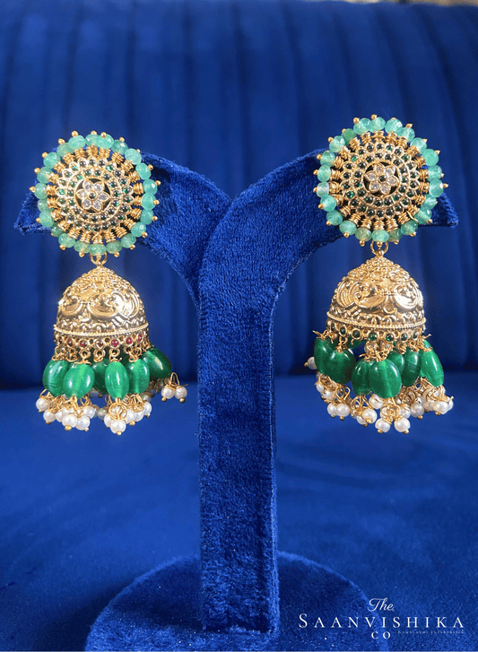 Grand Designer Beads Jhumka Earrings Gold