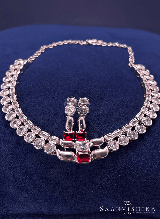 Silver Ruby Red Gemstone Neck Patti