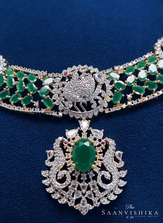 Peacock Necklace Green with Earrings