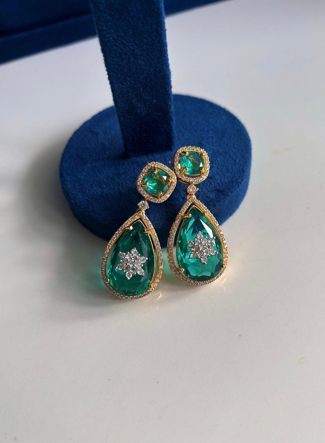 Teardrop Gemstone Doublet Earrings Green