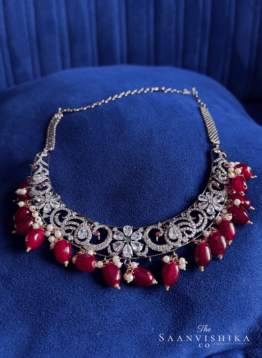 Black Victorian Peacock Kante with Ruby Beads