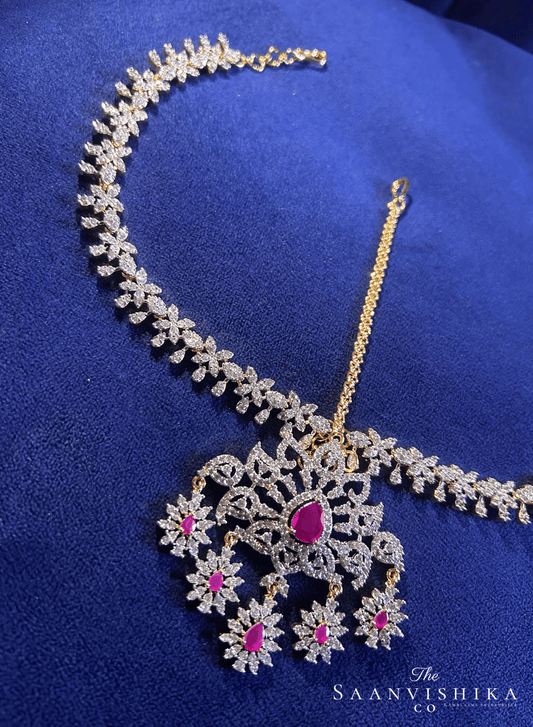 Floral Tikka with Floral Chain(Red)