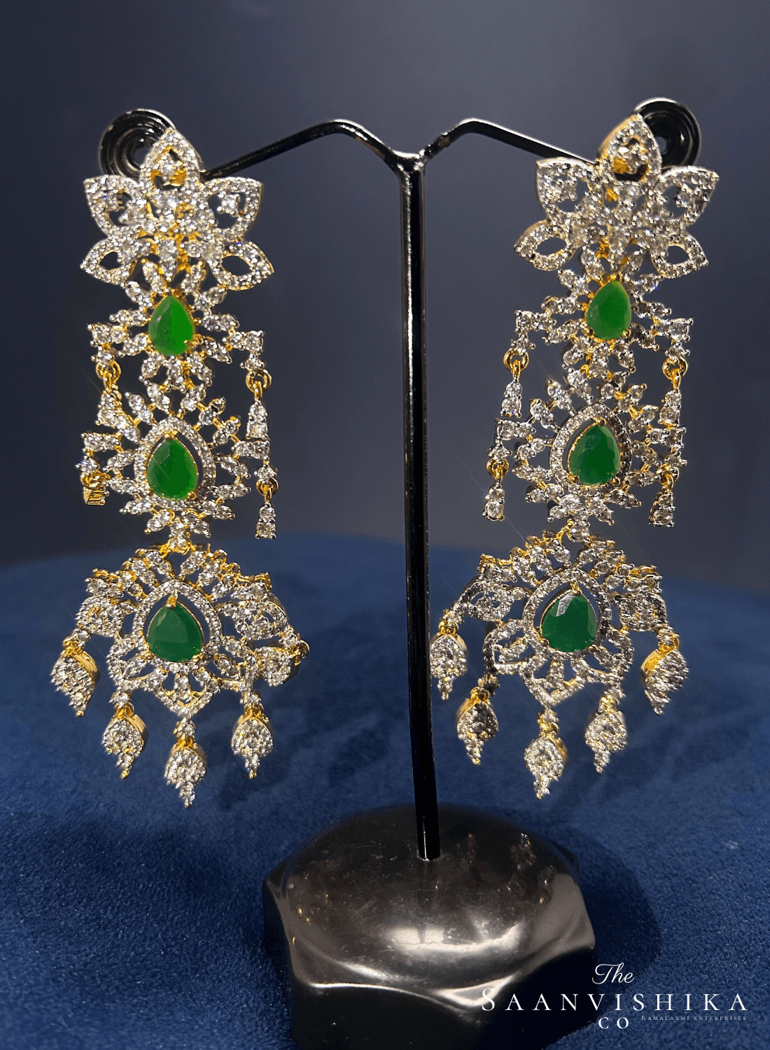 5 Layer Green Diamond Heavy Necklace with Earrings (Gj Polish)