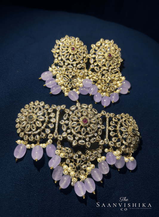 Full Moon Choker With Natural Beads (Violet)