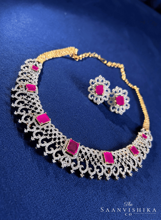 American Diamond Kante with Gemstones Red