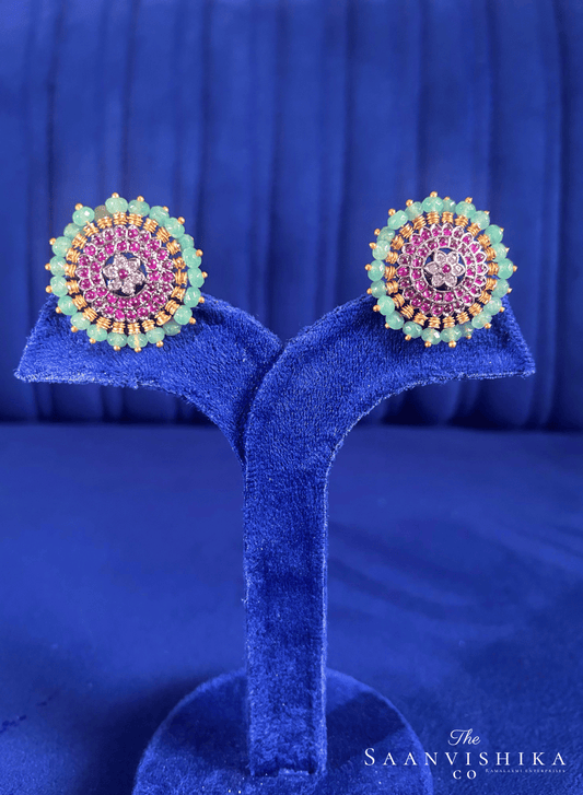 Green Beads Stud Earrings ruby