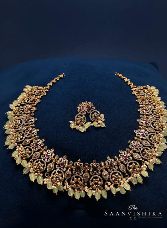 Grand Gold Haram Green Beads with Earrings