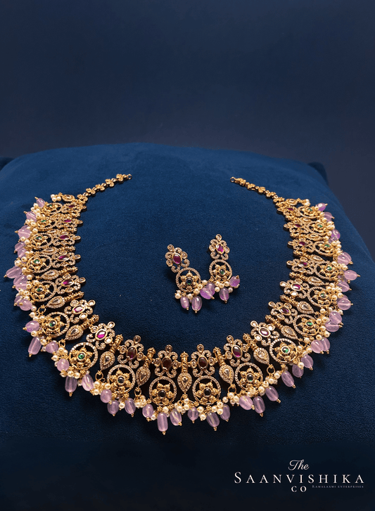 Grand Gold Haram purple Beads with Earrings
