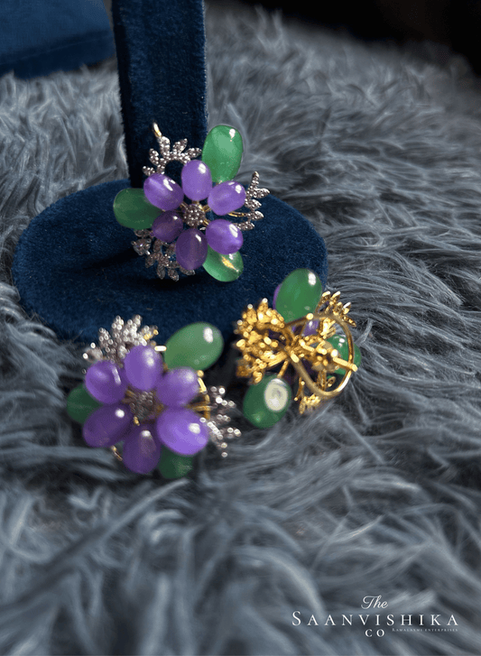 Jaipur Natural Beads Pendant set with Invisible Chain (Violet and Green)