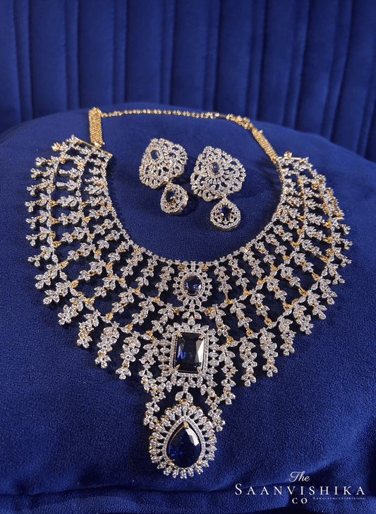 Bridal Triple Gemstone CZ Diamond Necklace Set (Violet)