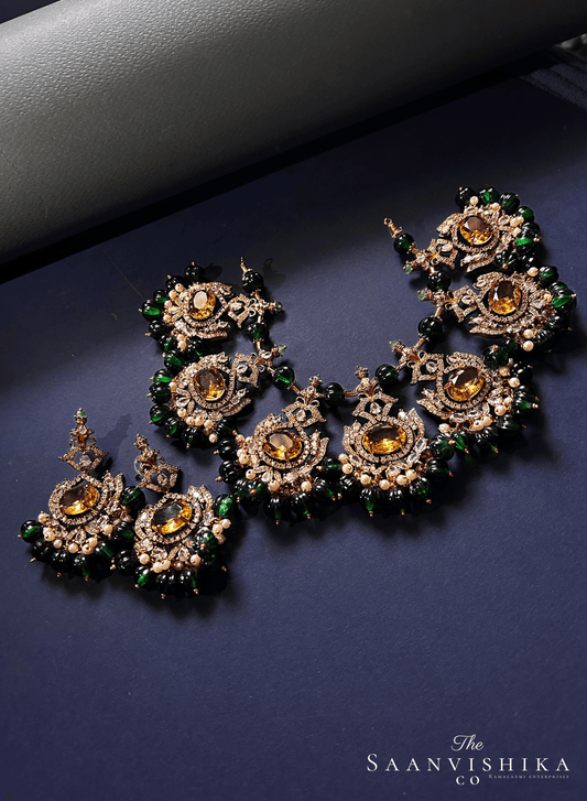 Grand Victorian Beads Necklace and Earrings Yellow