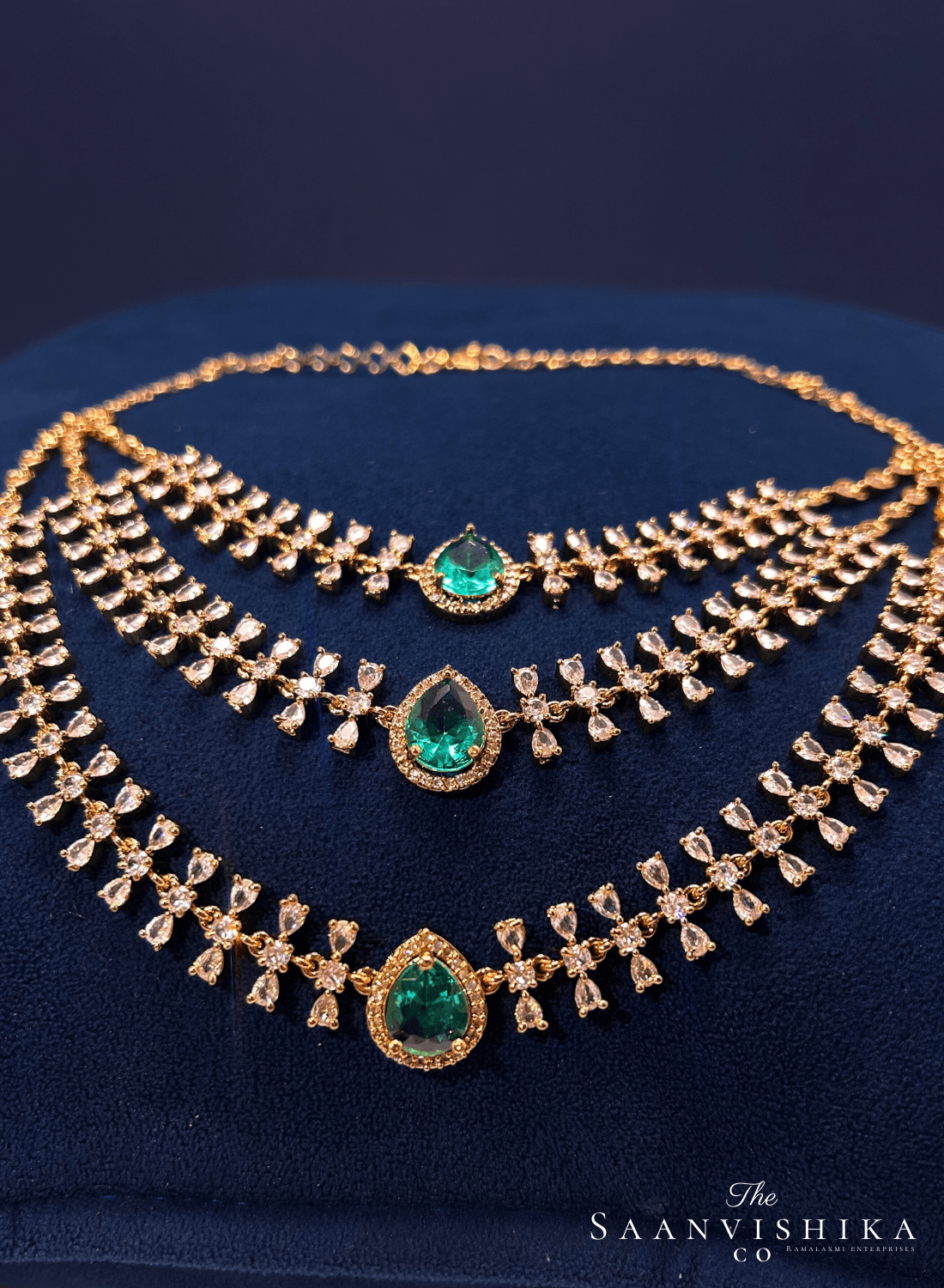 Step Chain Gemstone Short Necklace Green