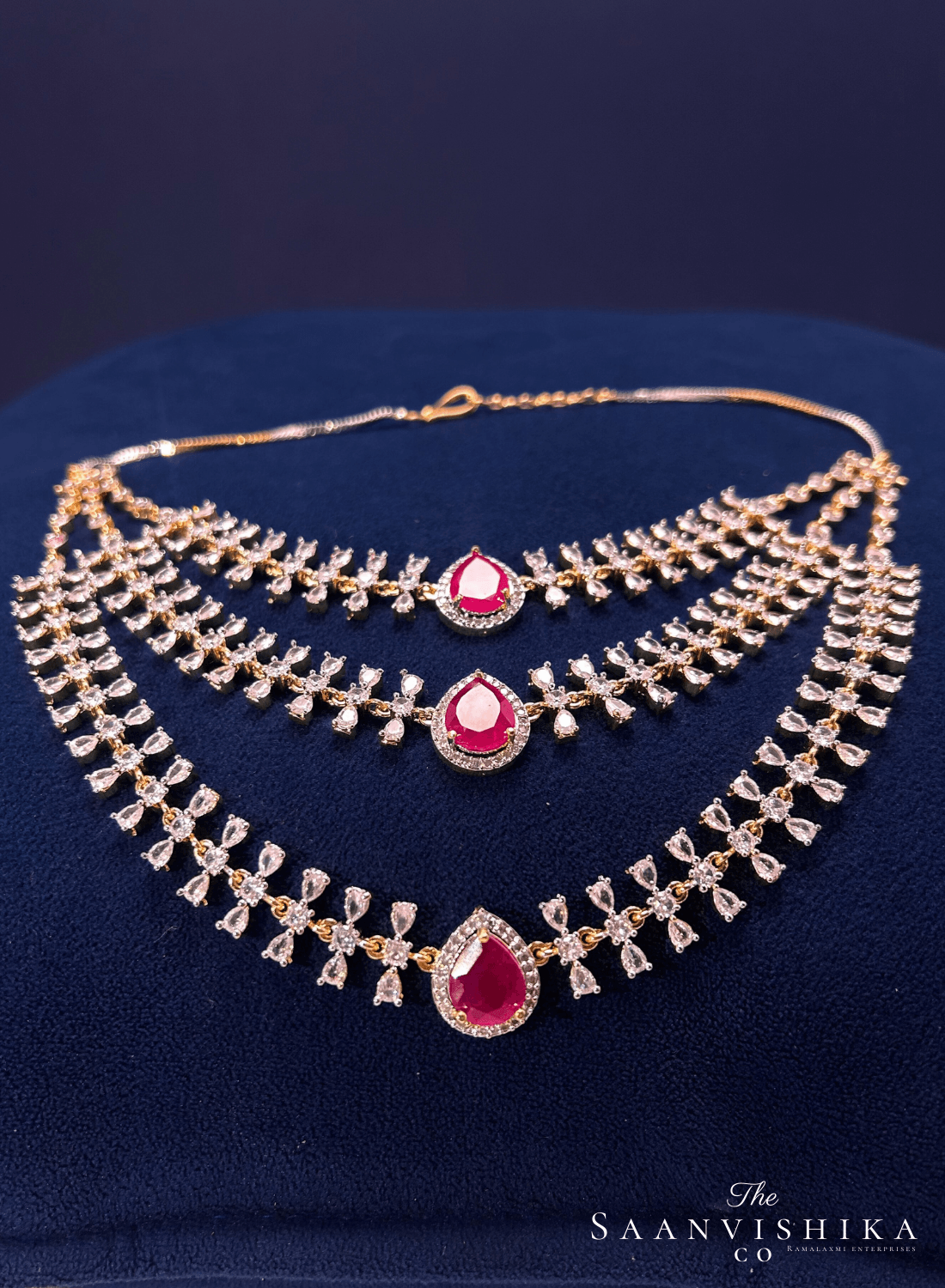 Step Chain Gemstone Short Necklace Ruby