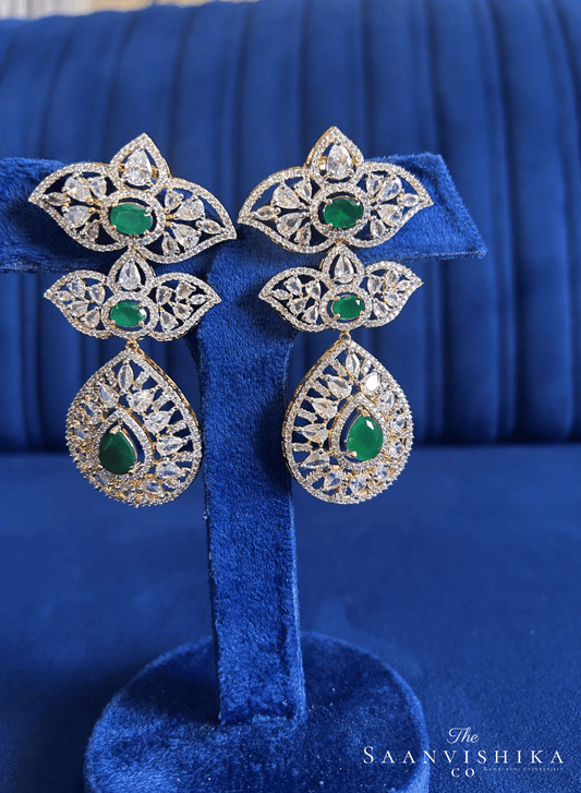 Dual Star Droplet Earrings (Green)