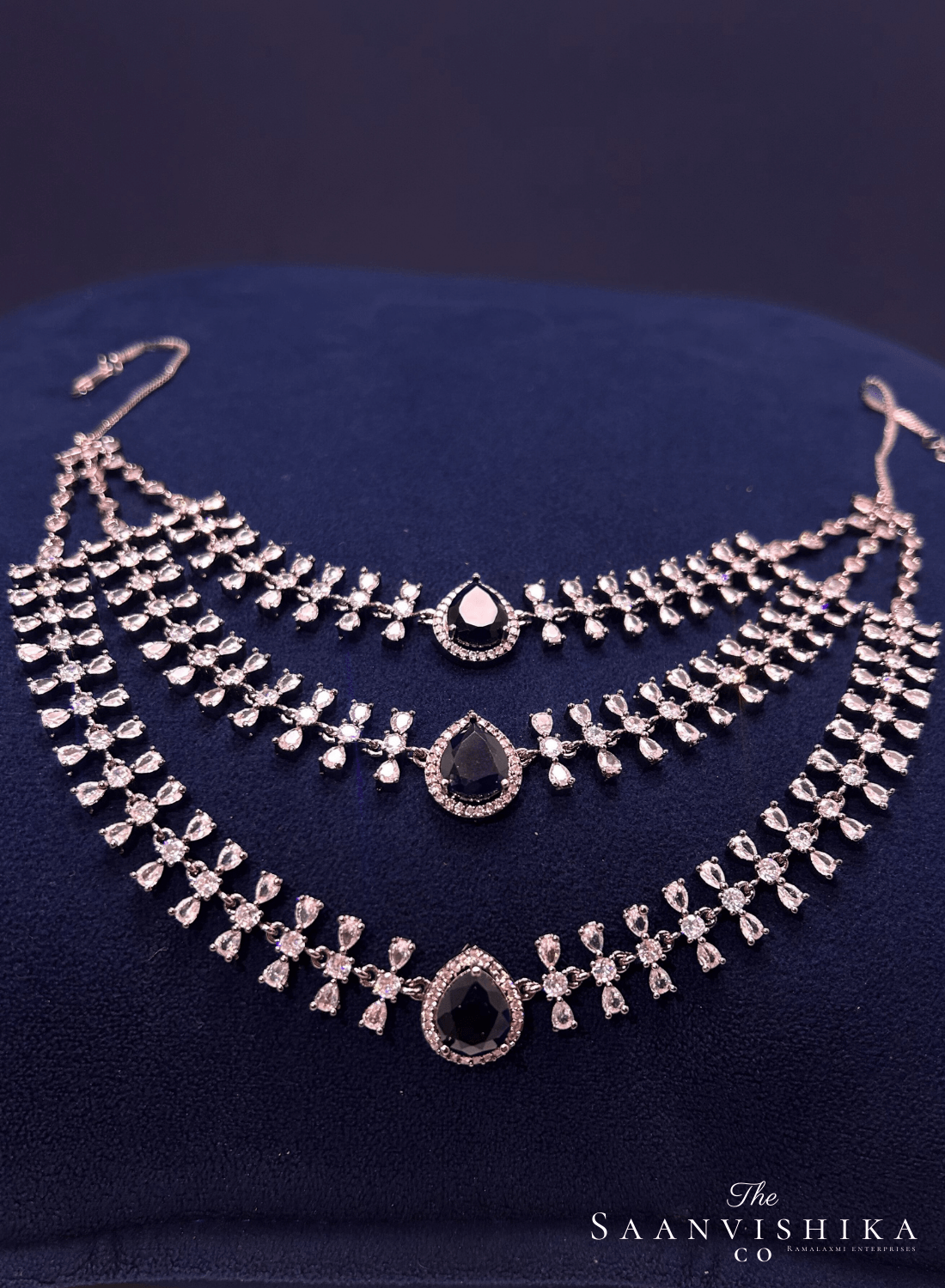 Step Chain Royal Black Gemstone Short Necklace Purple
