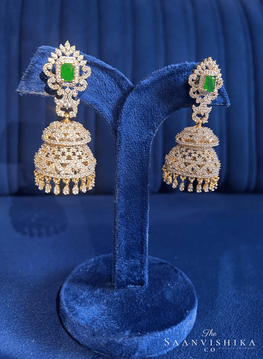 Grand Double Jhumka Earrings Green