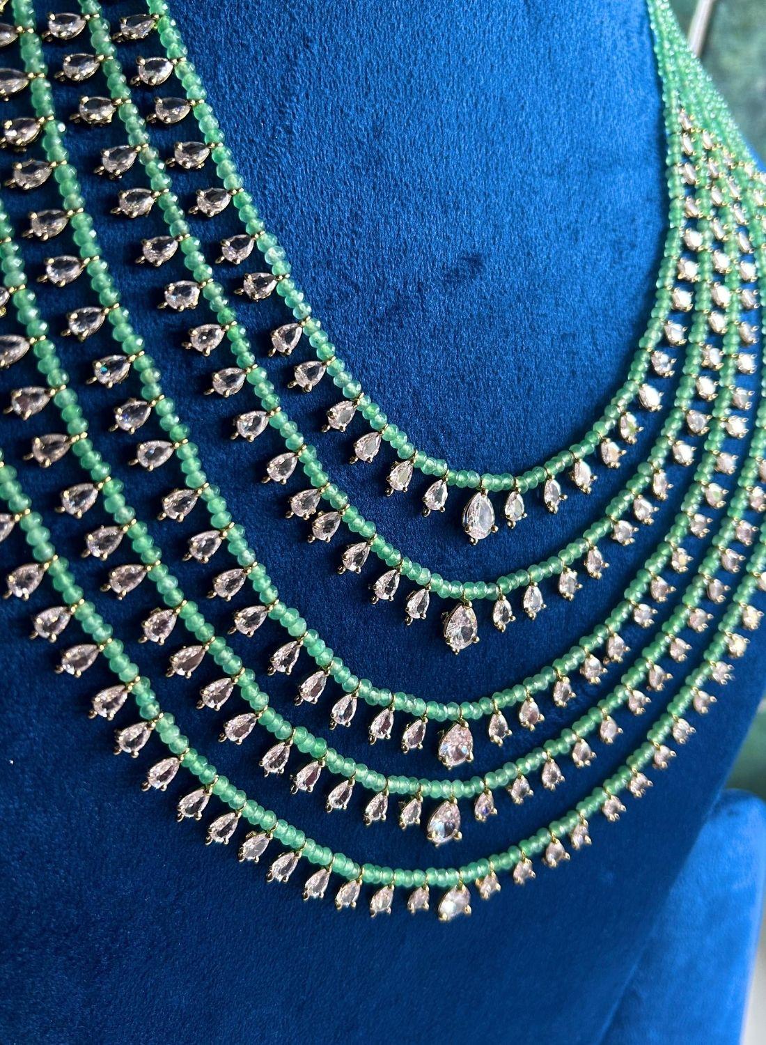 5 Lines CZ Micro Beads Mala Green