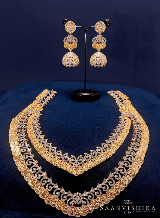 Grand Lakshmi kasulu Haram 2 Layer with Earrings