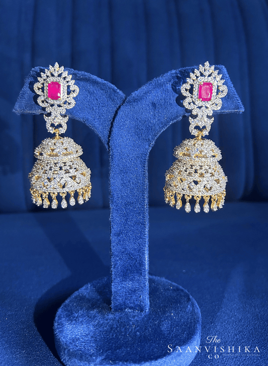 Grand Double Jhumka Earrings Red
