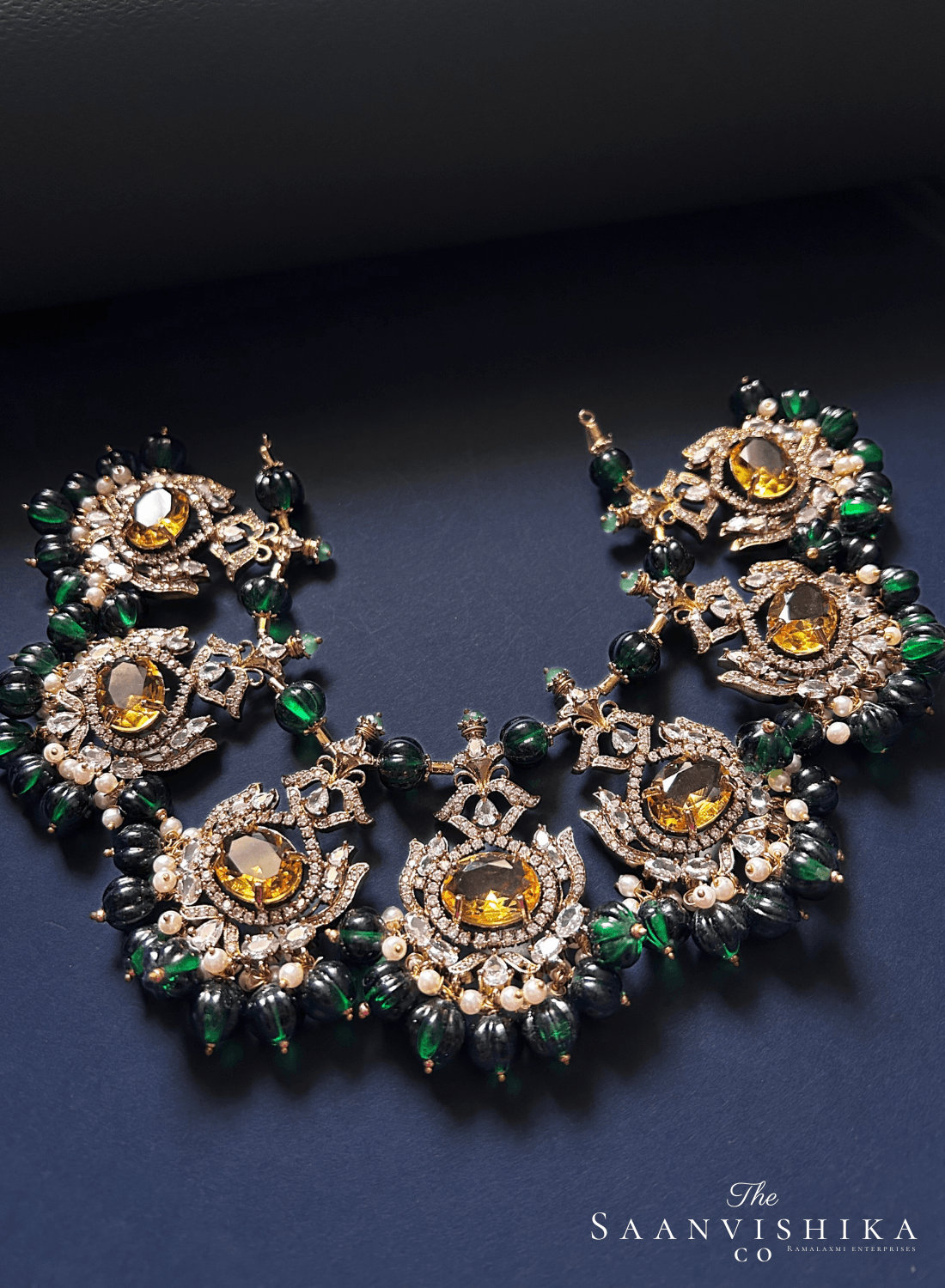 Grand Victorian Beads Necklace and Earrings Yellow