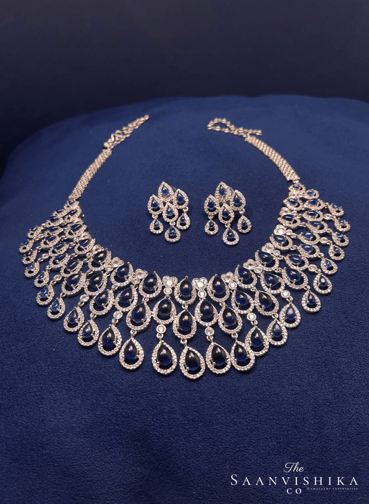 3 Layer Droplet Necklace with Earrings Purple