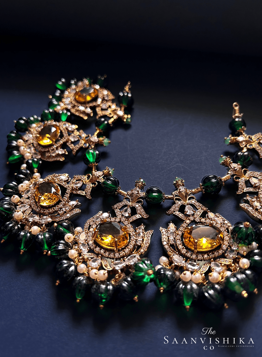 Grand Victorian Beads Necklace and Earrings Yellow
