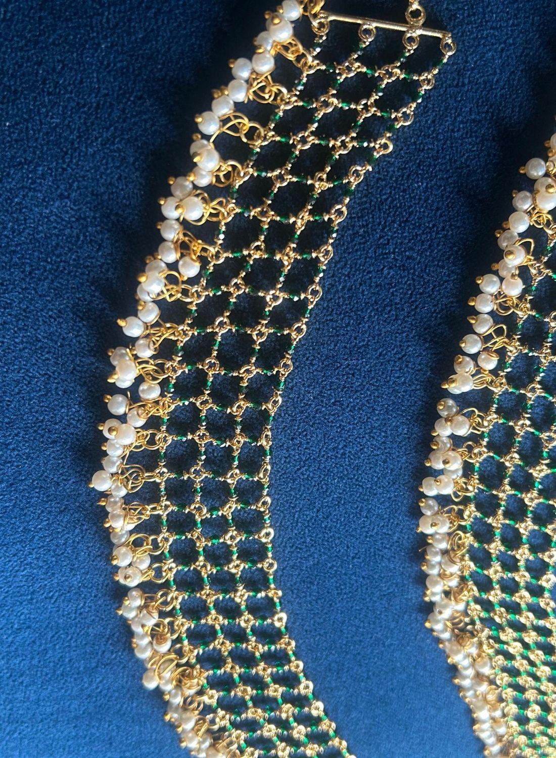 Designer Micro Beads Netted Earchain green