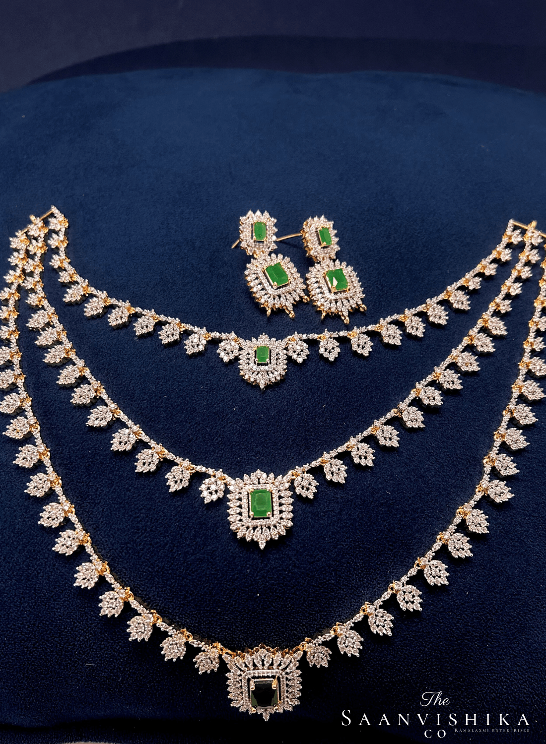 Multi Layer Neckalce with Earrings Green