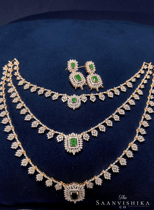 Multi Layer Neckalce with Earrings Green